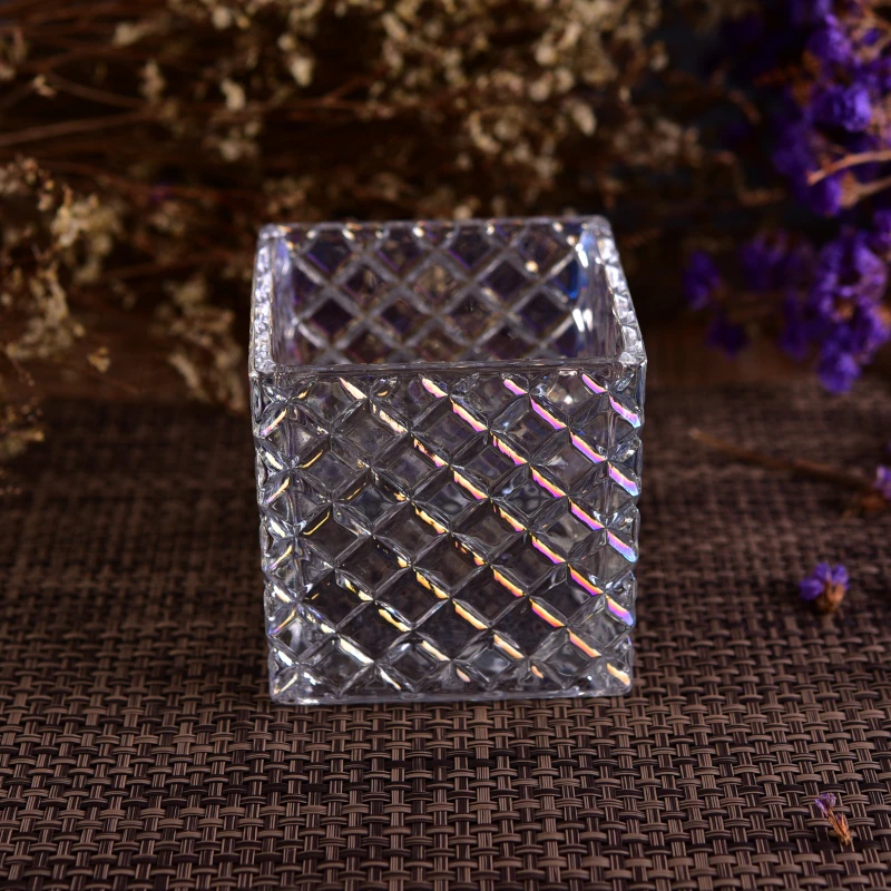 Wholesales customized electroplated glass candle holder square home decoration