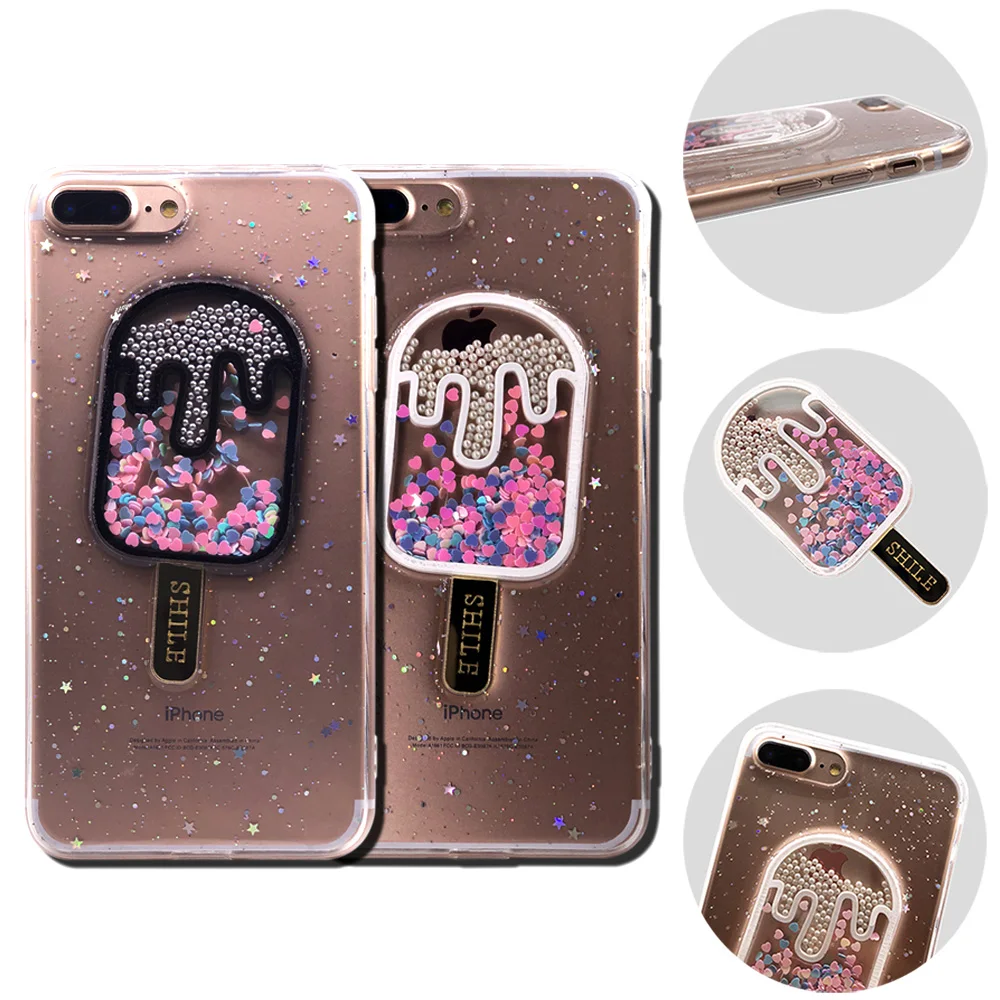 

drop glue rubber epoxy resin transparent 3d ice cream quicksand clear soft tpu gel cell phone case wholesale for iphone x 6 xs