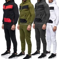 

Men Set Causal Patchwork Men 2Pcs Tracksuit Sportswear Hoodies Sweatshirt Pants