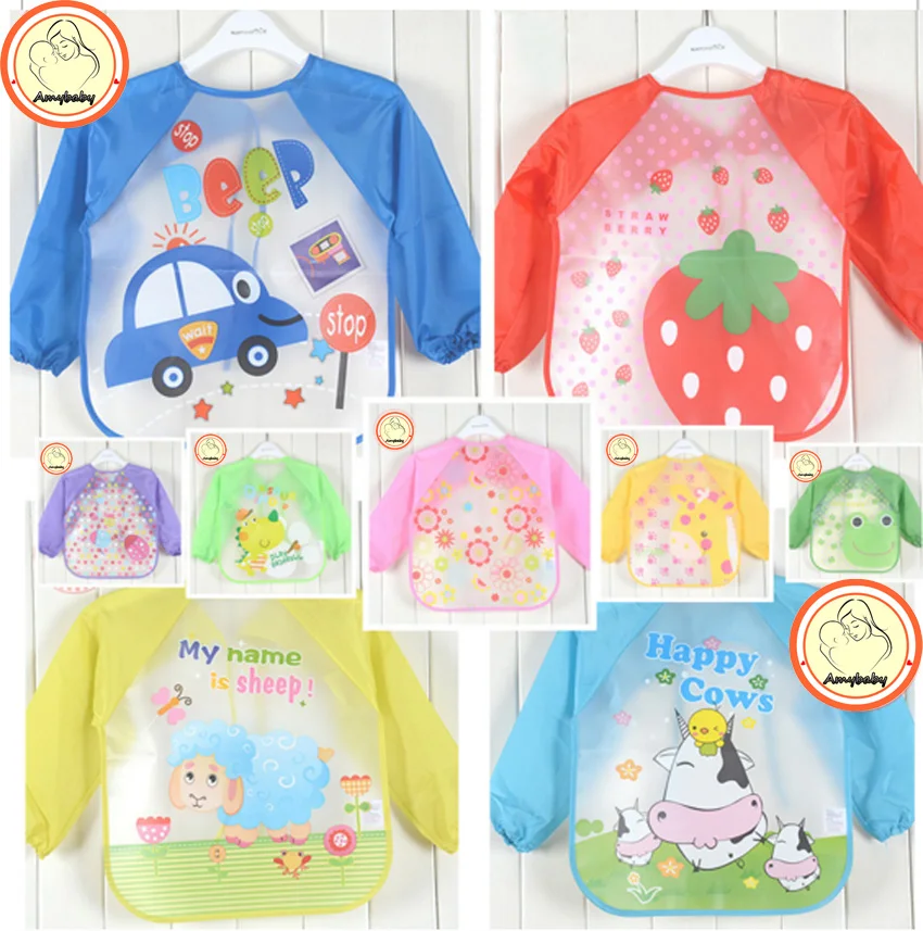 Hot New Children Baby Todders Waterproof Long Sleeve Art Smock Bibs Apron Cartoon 2016 Feeding baberos