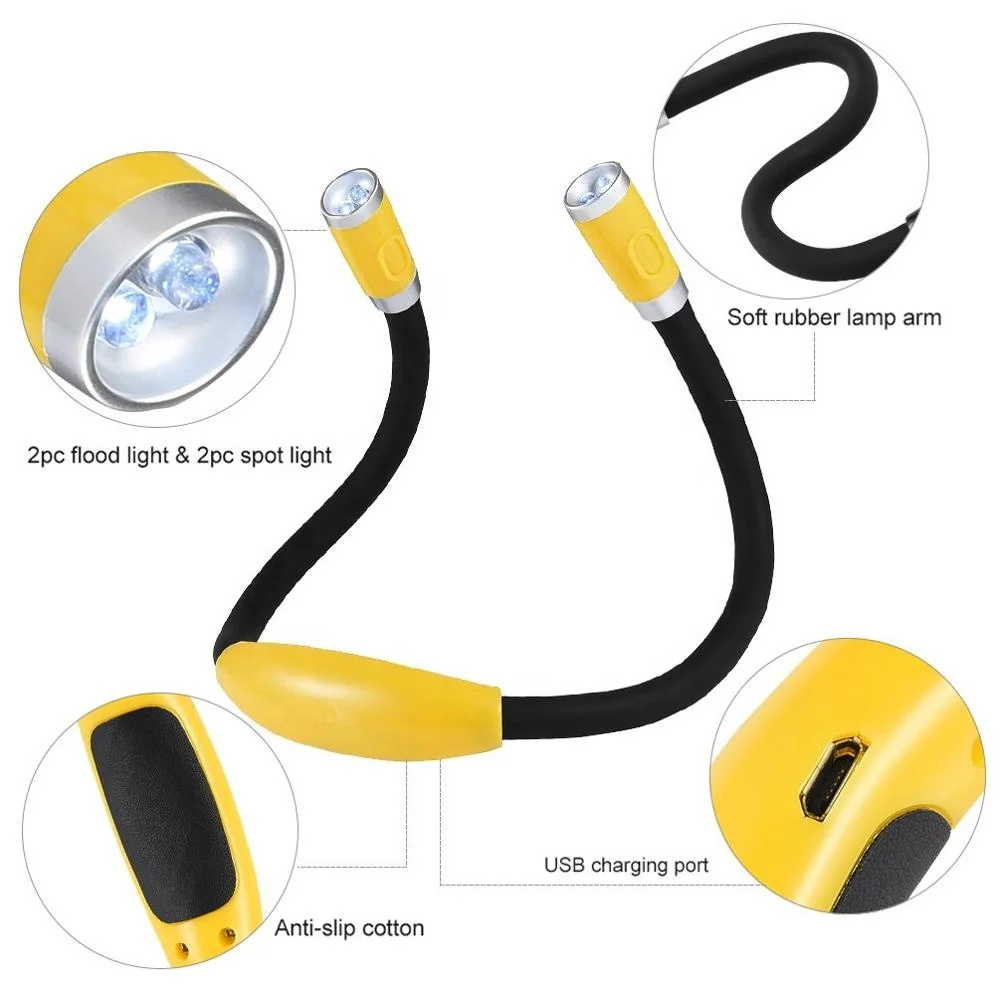 
Hand Free Rechargeable LED Book Light Hug Flexible Neck Lamp for Reading in Bed or Car at Night with Adjustable Brightness 