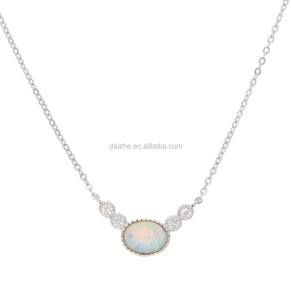 

fashion women 925 sterling silver opal necklace with opal cz paved women opal necklace, Black