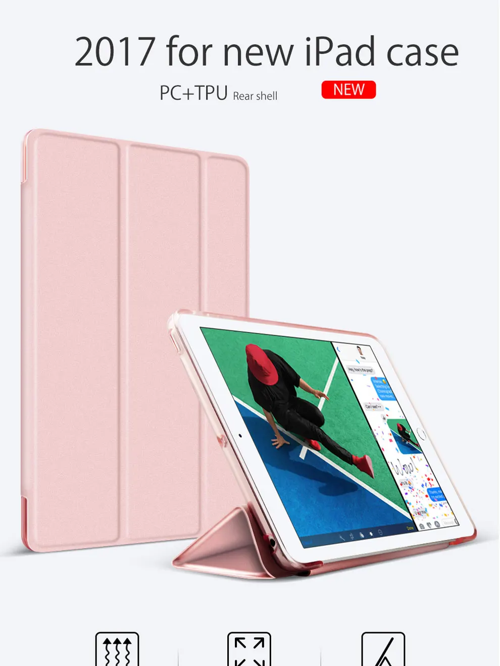 Case For New Ipad2017 Color Pu Transparent Back Ultra Slim Light Weight