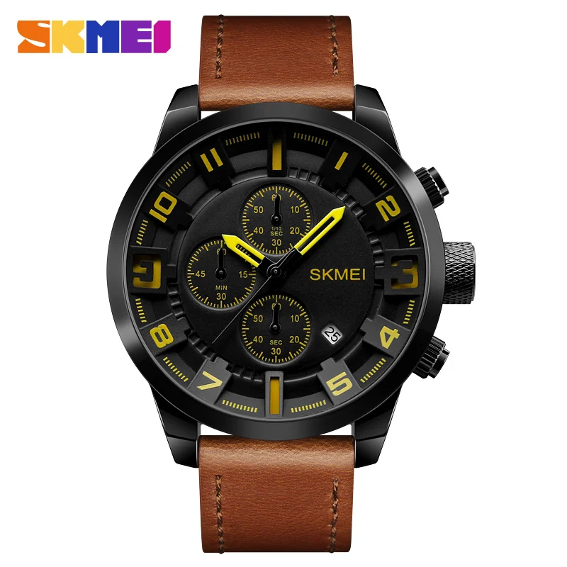 

1309 SKMEI Men Watches Top Brand Luxury Leather Sport Men Wrist Watch Waterproof Date Quartz Watch Male Clock Relogio Masculino