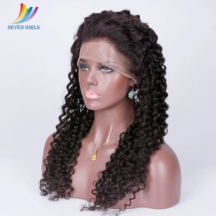 

Natural color Deep curly 130% density mink Brazilian human virgin hair full lace wig