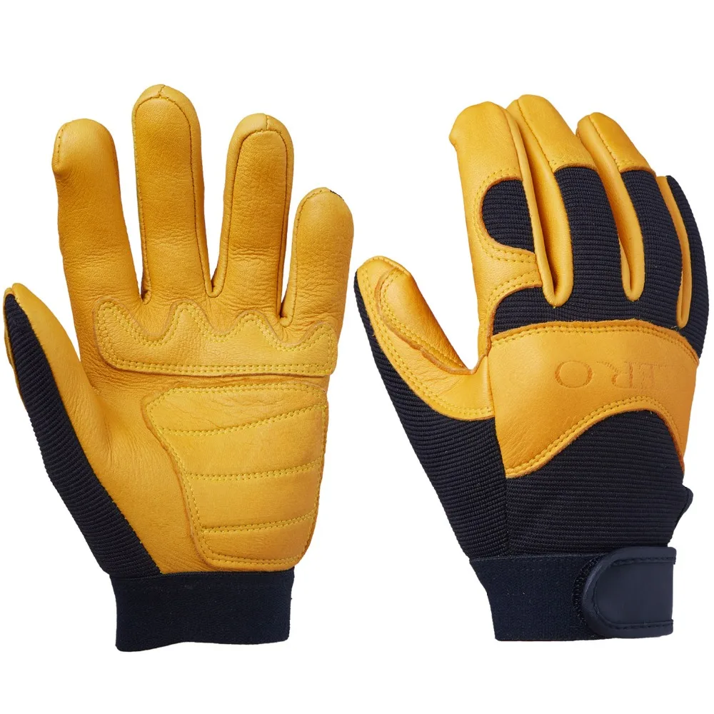 

Custom made personalized deerskin motorcycle leather gloves, Yellow and black