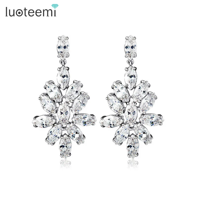

LUOTEEMI Lady Wedding Clear AAA Zircon Diamond Big Heavy Bridal artificial diamond earrings, N/a