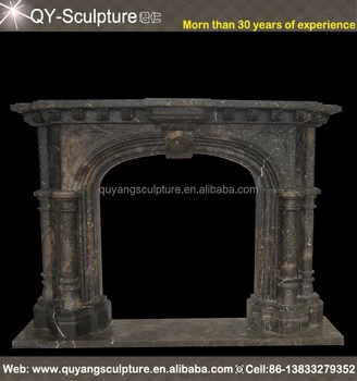 Indoor Black Marble Pillars Decoratione Fireplace Stone Fireplace