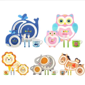 Image of Eco-friendly bamboo kids tableware unbreakable animal shaped bamboo dinnerware set