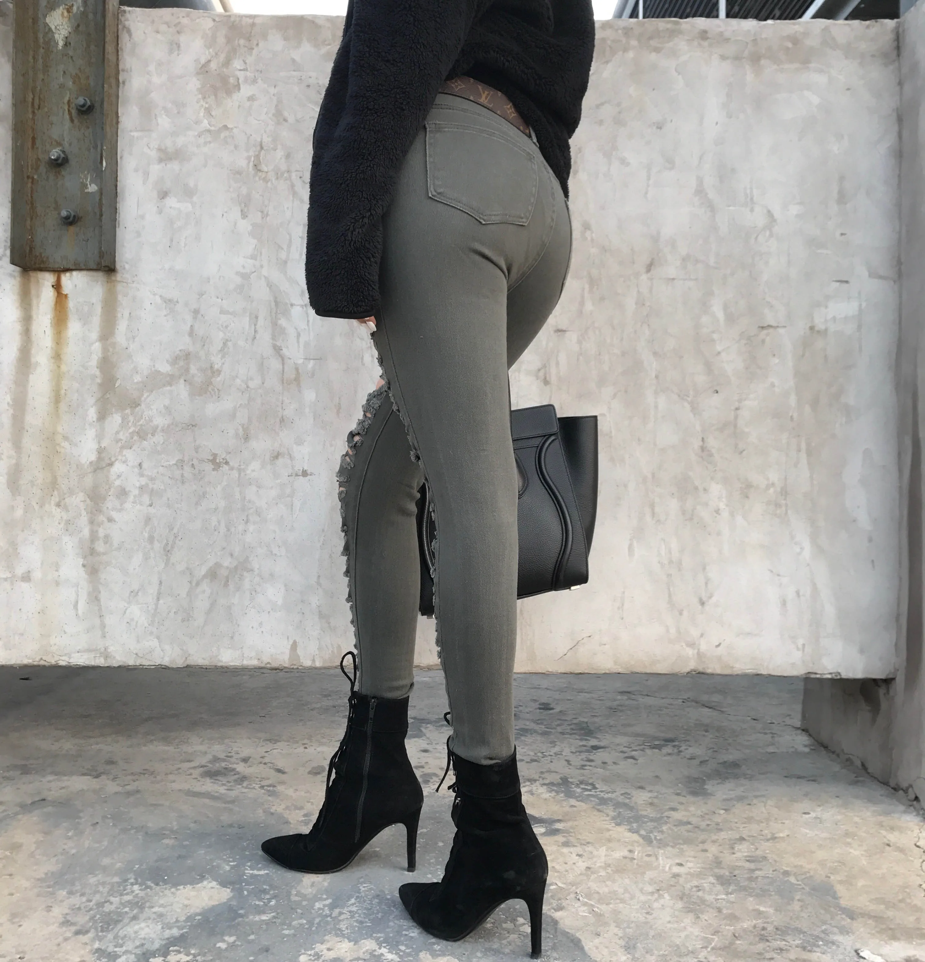 Pantalones vaqueros verde militar rasgados para mujer, sexys de Vaqueros  cintura alta, elásticos, pitillo, informales, de verano - AliExpress Ropa  de mujer