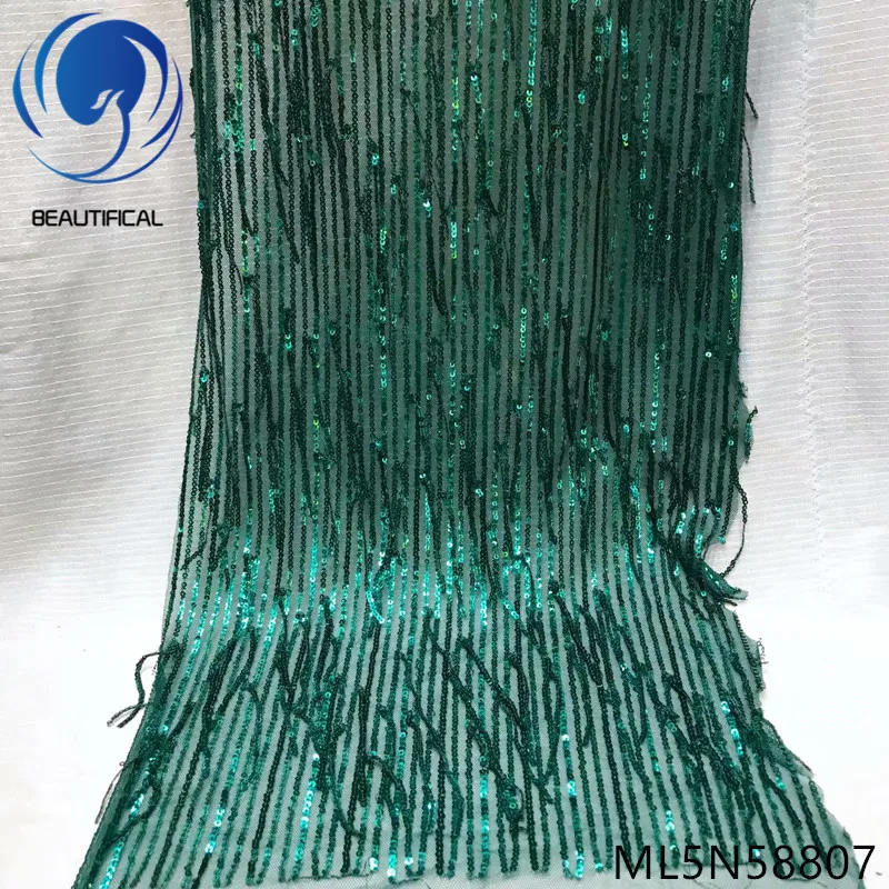 

Beautifical french woman sequin tulle sequins lace tassel fabric ML5N588, Can be customized