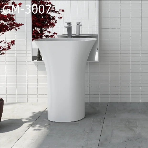 GM-3007 solid surface artificial stone white resin basin oval freestanding wash hand basin
