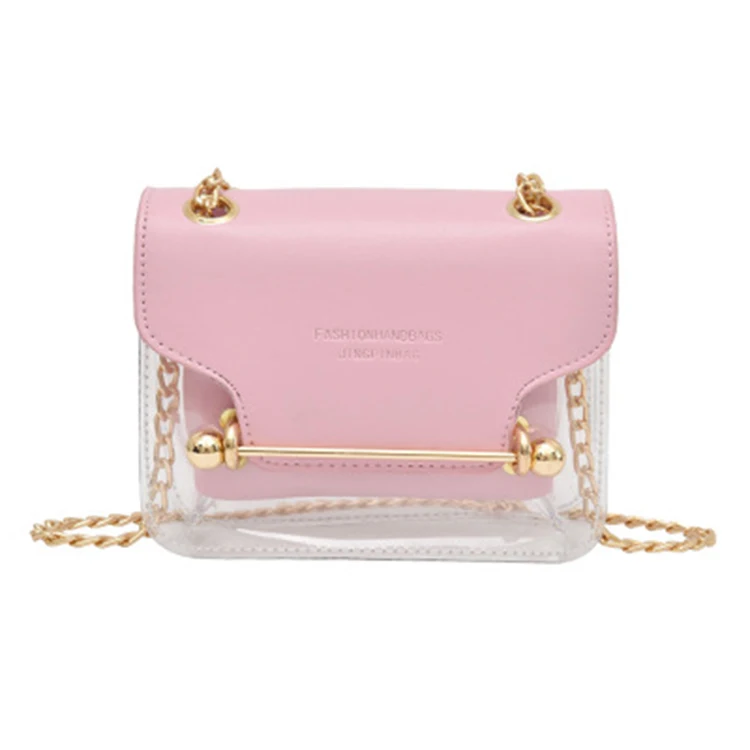 

Fashion Women Brand Design Small Square Shoulder Bag Clear Transparent PVC Composite Messenger Bags Female Handbags, Pink/white/silver