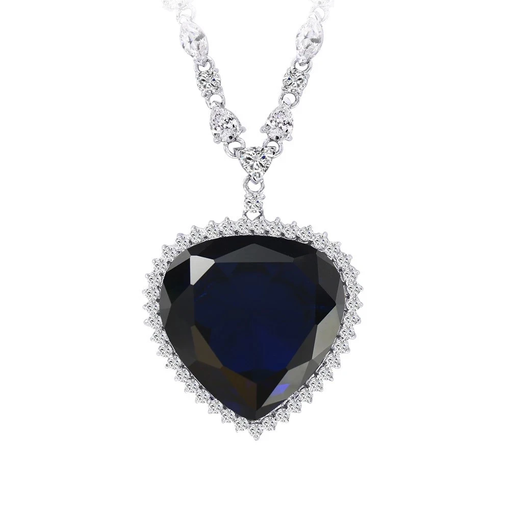 

43164 Luxury fashion jewelry heart of the ocean blue heart necklace