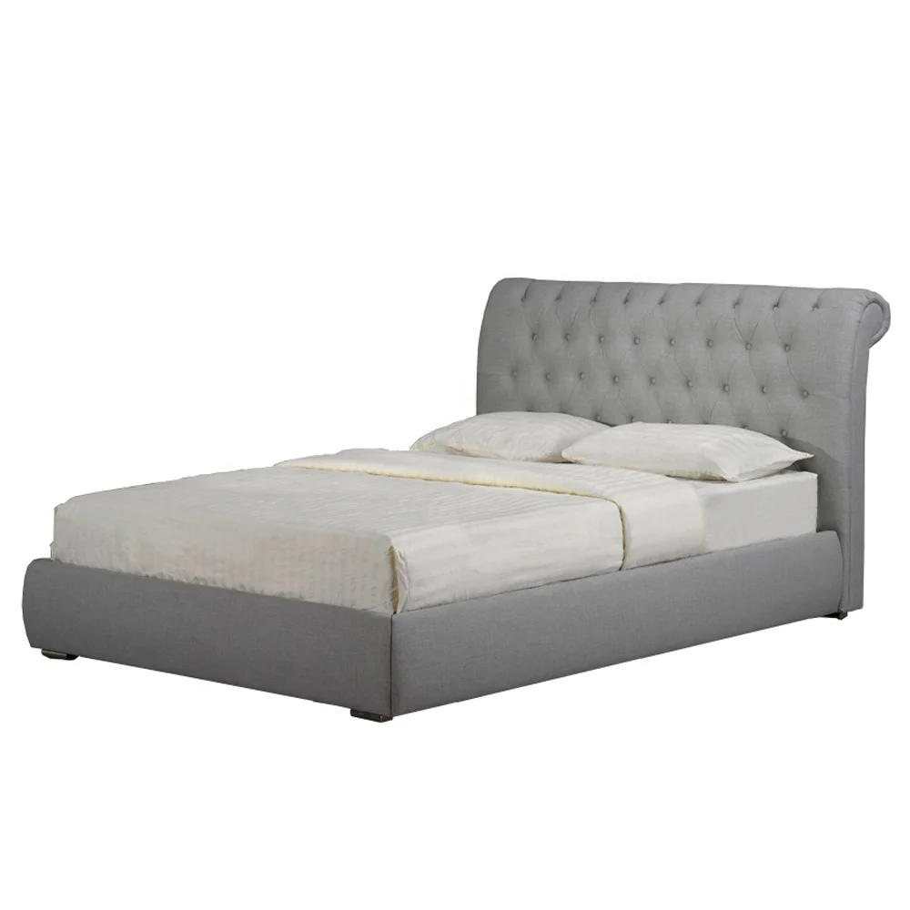 
Cushion Upholstered Headboard Bed Frame Wooden Double Bed Designs with Storage 