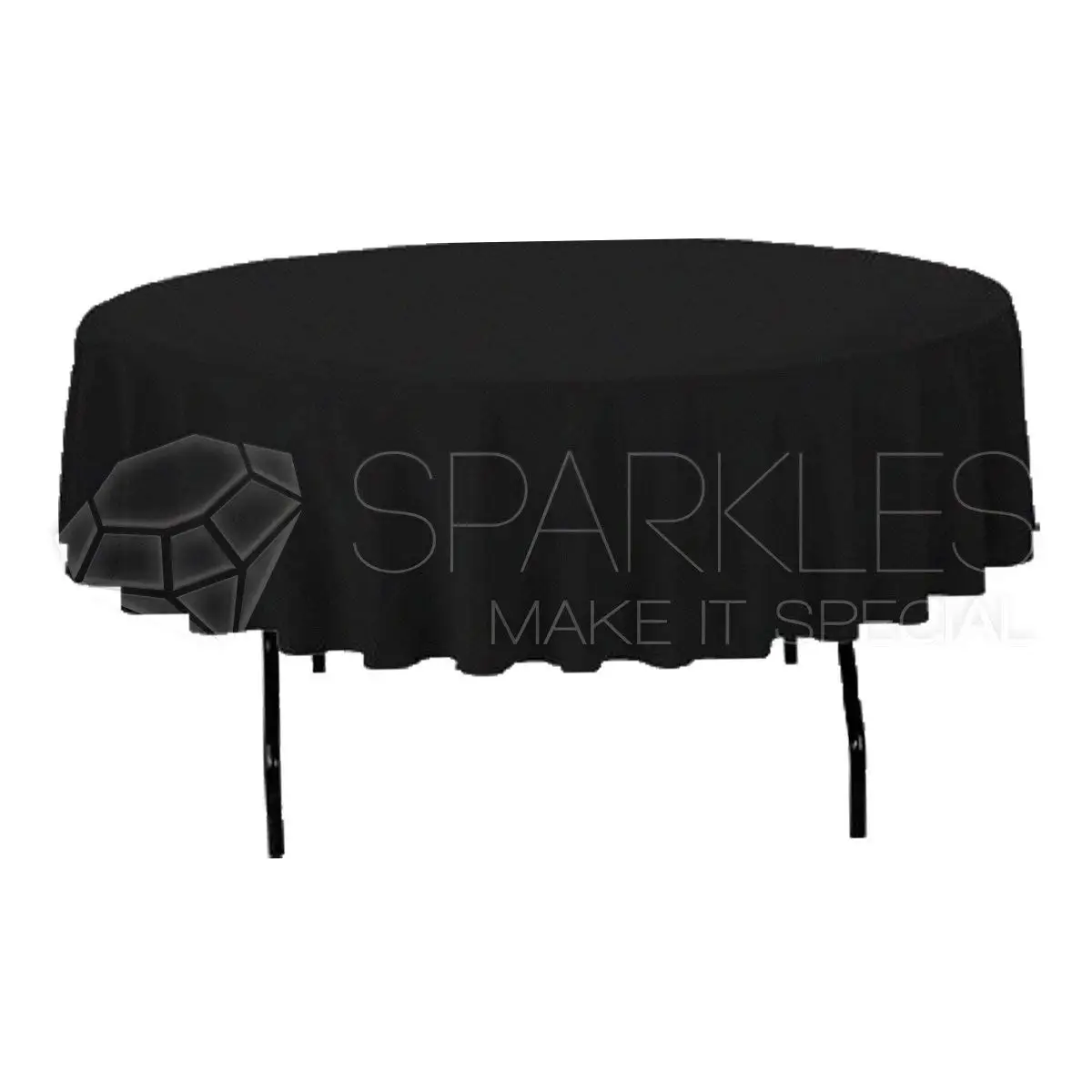 Sparkles Make It Special 10-pcs 90" inch Round Polyester Cloth Fabric Linen Tablecloth - Wedding Reception Restaurant Banquet Party - Machine Washable - Black