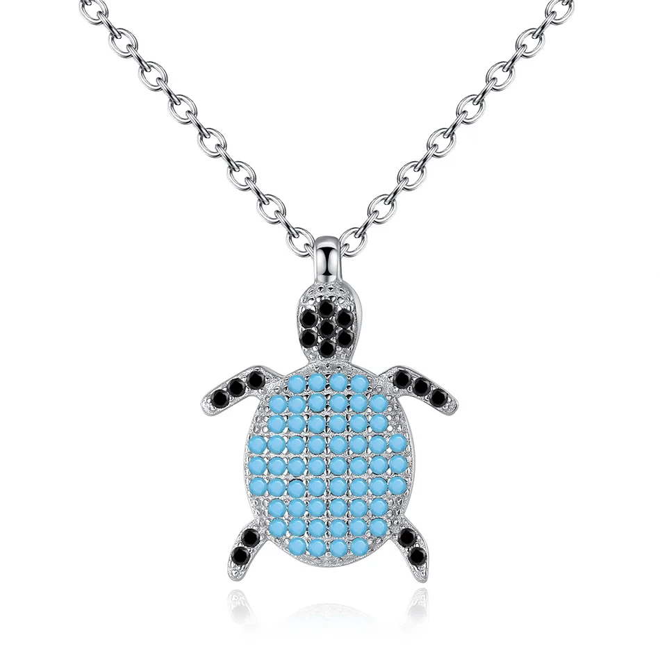 

High Quality Ocean Blue Animal Necklaces Sea Turtle Pendant 925 Silver Necklace For Women Jewelry Accessories Making