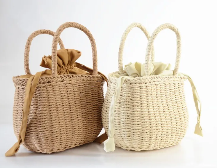 

Wholesale Woman Leisure New Paper Weave Solid Colour Hand Basket Bag
