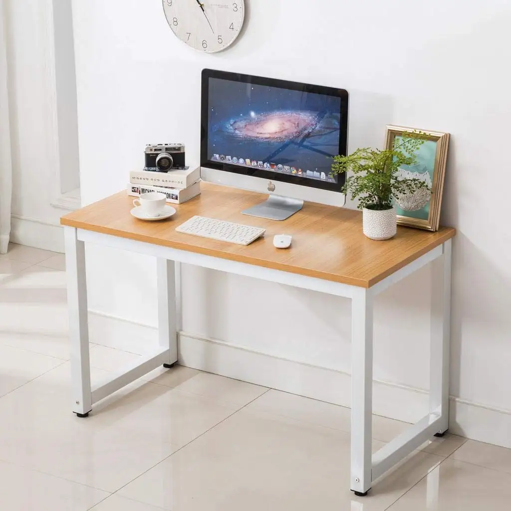 Writing Table/Modern Computer Desk/Children Study Desk, Simple Design, Steel Frame, Wood Color Top, for Studio, Home Office,Workstation and School 43.3" Lx23.6 Wx29.1 H
