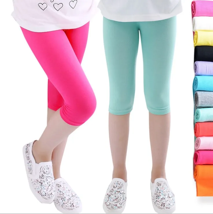 120-150  Girls Knee Length Kid Five Pants Candy Color Children Cropped Clothing Spring-Summer All-matches Bottoms Leggings
