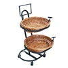 BDD-BAF70 retail bread shop rolling bakery racks floor stand mobile metal bakers rack with oval willow basket