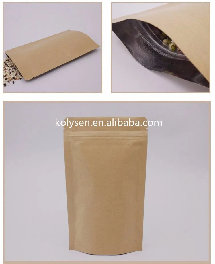 Food Grade Foil Lined Stand Up Kraft Paper Bag with Zip Lock