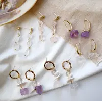 

Natural purple druzy earrings natural stone pearl earrings ins style girl earrings