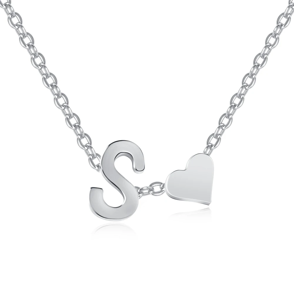 

New Arrival Stainless Steel Heart 26 Letter Initial Thin Chain Necklaces Personalized Necklace, Steel;gold;rose gold(custom color is available)