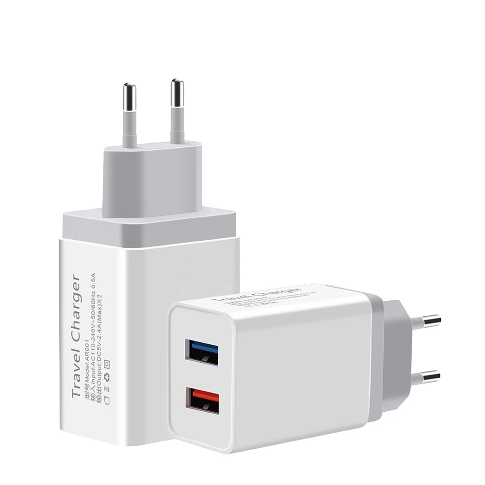 Customize Logo US EU plug AC Power Adapter 2 port 5V 2.4A Portable Home Travel Dual USB Wall Phone Charger