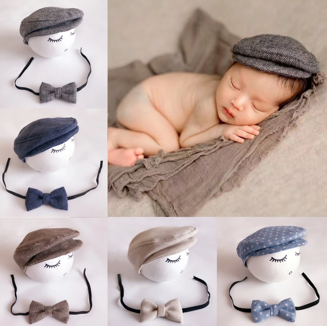 Bayi Baru Lahir Fotografi Alat Peraga Foto Menembak Pakaian Bayi Topi Sopir Taksi Topi Dengan Bintang Dasi Kupu Kupu Set Biru Lucu Dan Cantik Buy