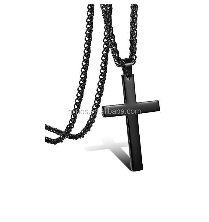 Stainless Steel Chain Black Cross Necklace For Men Women With Chain 22