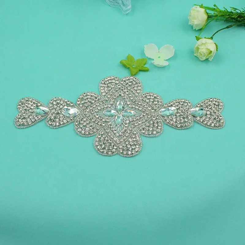 

HC-3373 Hechun Wholesale fancy wedding dress rhinestone flower applique, Clear