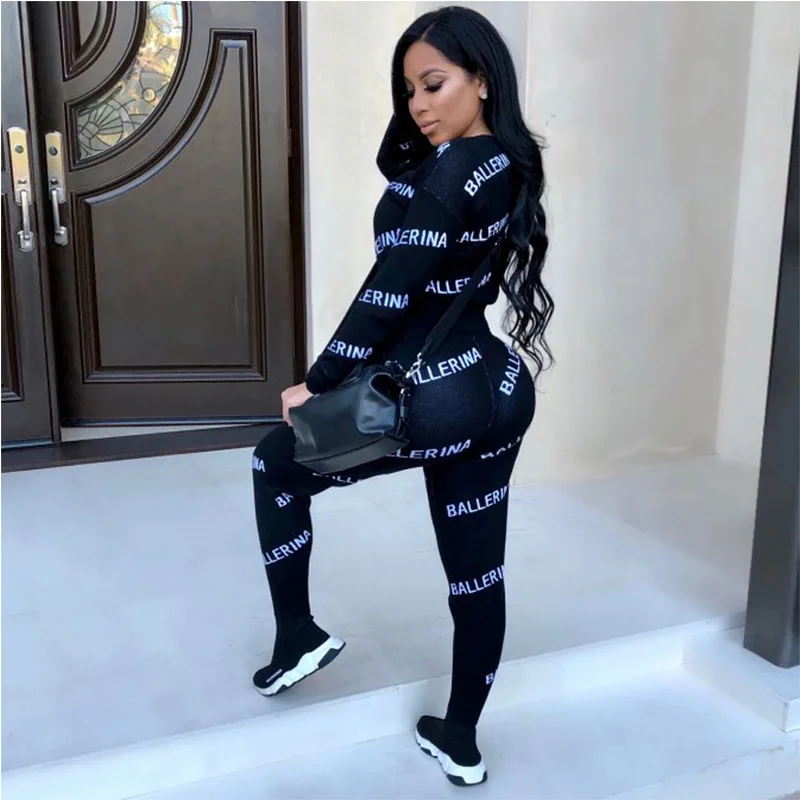 
2019 Wholesale Fashion 2 Piece Set Sportswear Custom Printing Tracksuit Women 