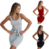 

New Fashion Women Slim Solid Color U-neck Sleeveless Bandage Package Hip Pencil Short Casual Dress