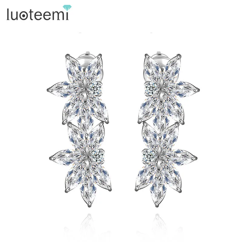 

LUOTEEMI Wholesale Luxury Sparkling Clear Cubic Zircon Diamond Bridal Latest Design Rhodium White Gold Wedding Jewelry Earrings, N/a