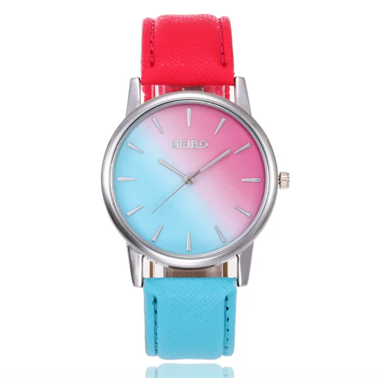 

Two-color Face Plate Leather Strap Watch Fashion Ladies Wrist Watch Quartz Watch, As picture