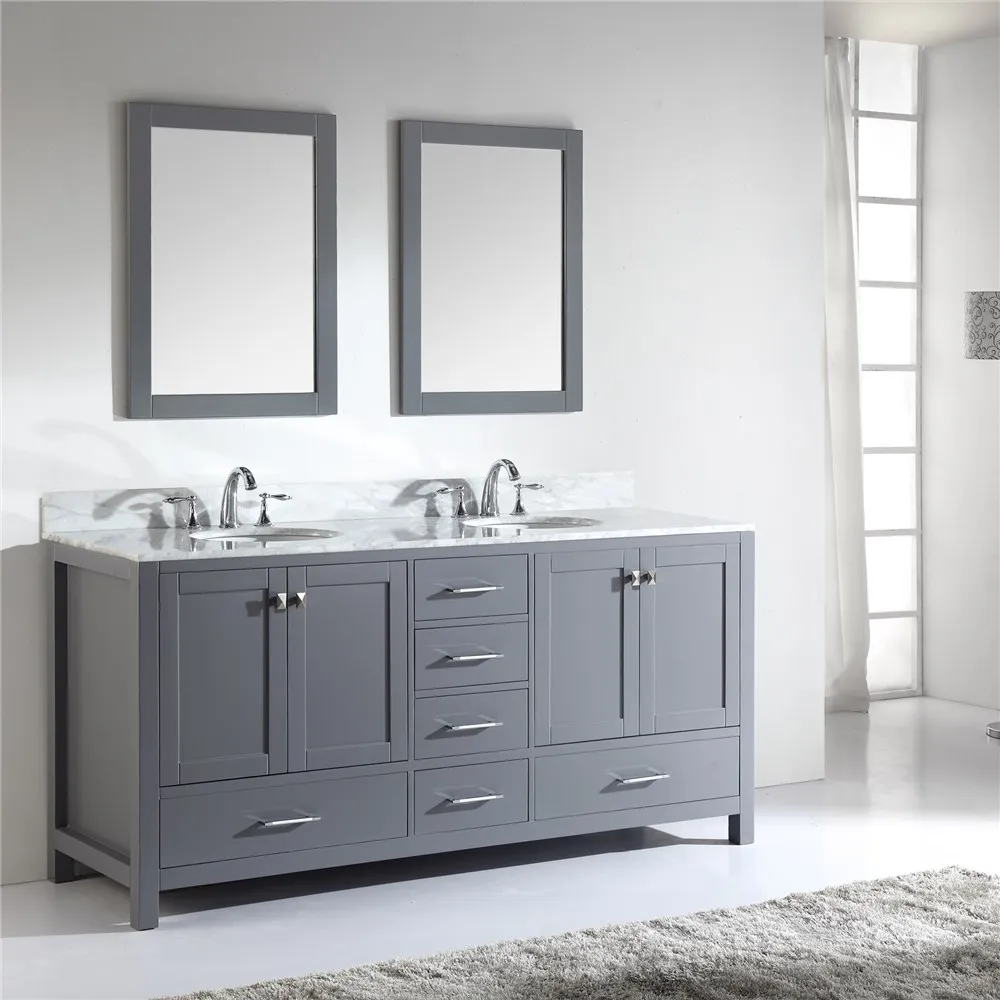 Oak Wood Grey Finished Bathroom Vanity Cabinet With Double Sinks Buy Double Sinks Bathroom Vanity