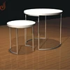 FR-MDF and iron material white round retail wood display table