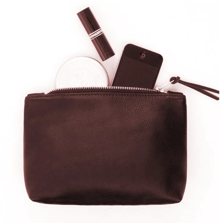 Wristlet Strap Leather Cosmetic Bag Wholesale Makeup Bag Genuine