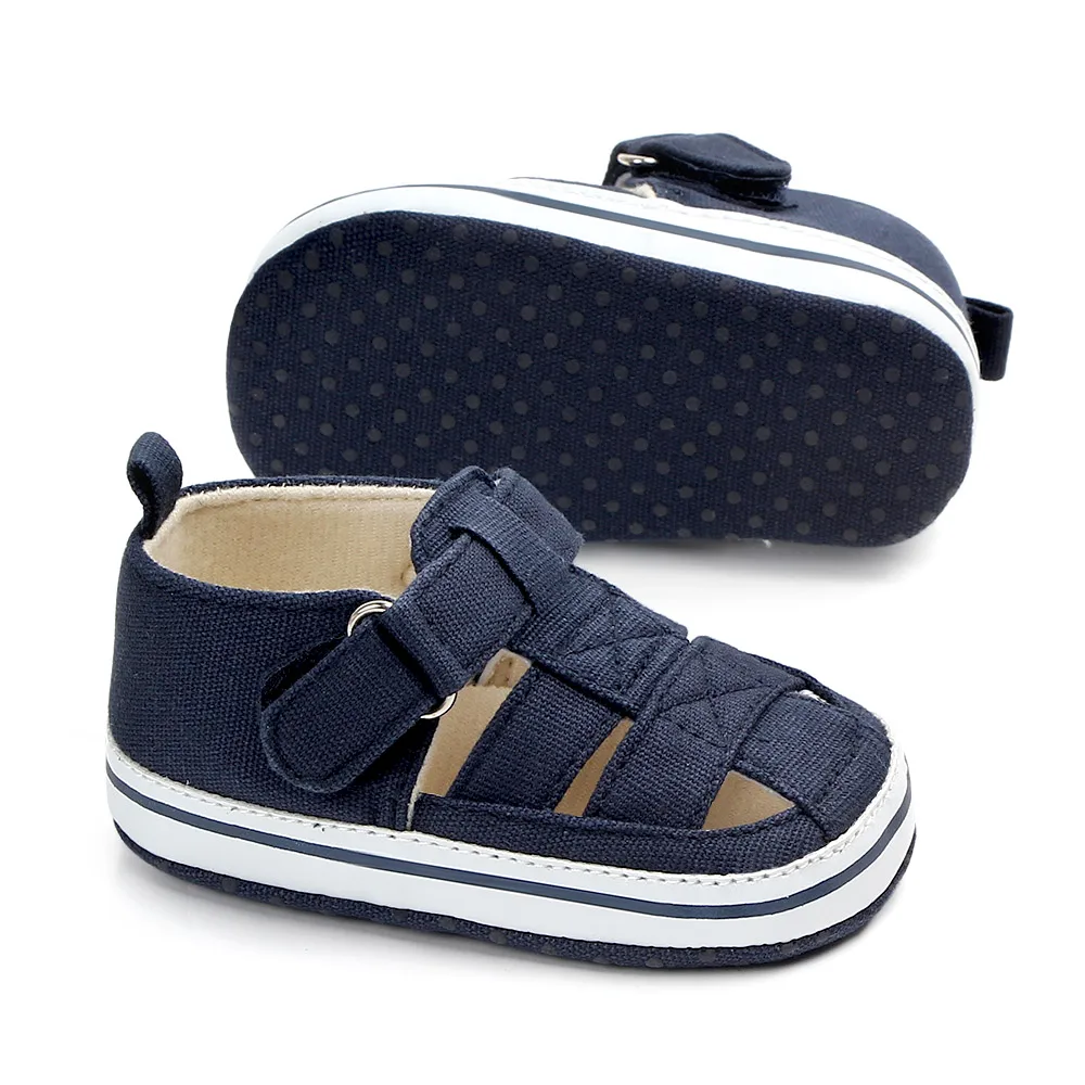

2018 New Baby Boy Infant First Step Crib soft canvas baby shoes, Blue/brown