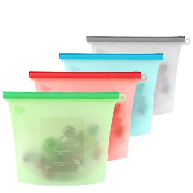 

Hot Sales Reusable Microwavable Kitchen Silicone Food Storage Bag, Clear;blue;green;red