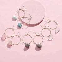 

Real Amazonite Rose Quartz Stone Earring Big Round Circle Faceted Natural Stone Drop Earrings Statement Earring