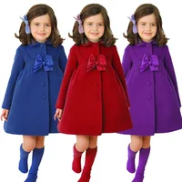 

2016 Christmas winter new design online wholesale clothing store long flower side bowknot decoration fancy girl coat XZ3003