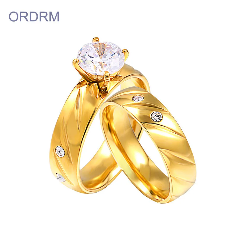

Wholesale 18K Gold Cubic Zirconia Diamond 2 Piece Engagement Ring Set, Plated 18k gold