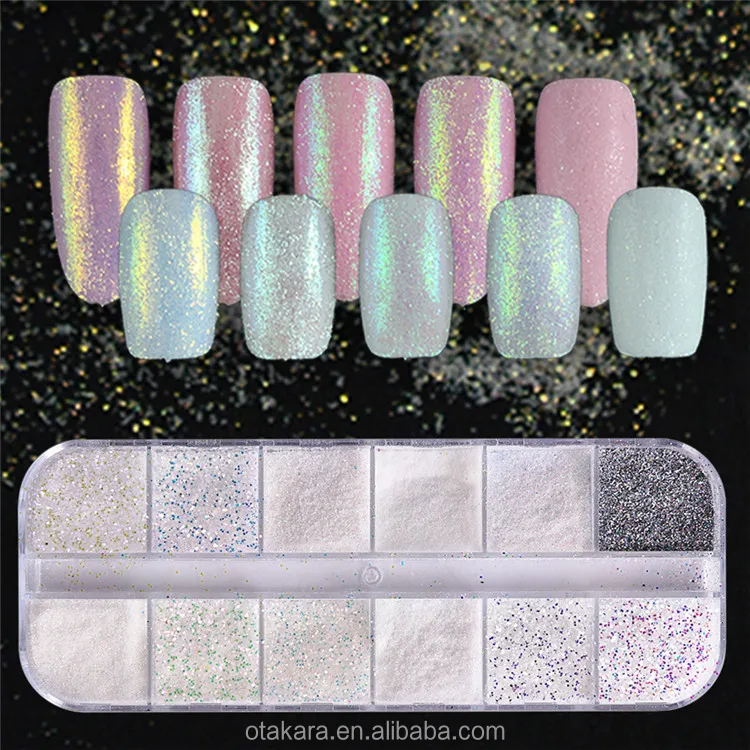 

12 Type/Box Dazzling Sandy Nail Glitter Dust Mermaid Effect AB Colorful Sugar Fine Powder Nail Art Sequins, N/a