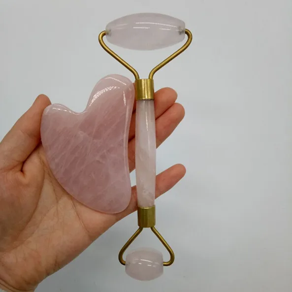 

Wholesale Natural Rose Quartz Massage Pink Jade Roller Set For Face