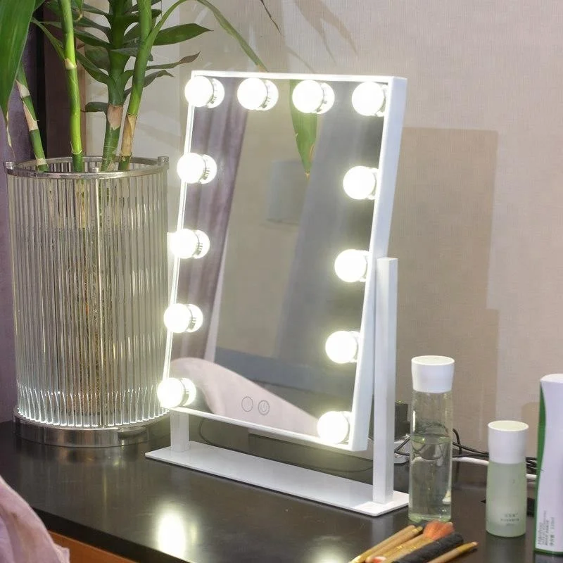 

12 Led Light Desktop Touch Screen illuminated Back Stage Makeup Lighted with Bathroom Vanity Lighted Cosmetic Mirror