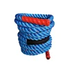 Blue battle ropes with red grips for training