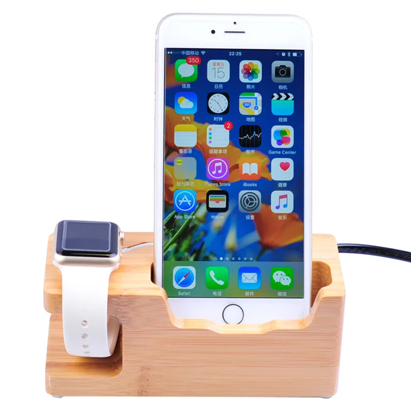 2-in-1 Bamboo Charging Dock station and Holder for Apple Watch & iPhone