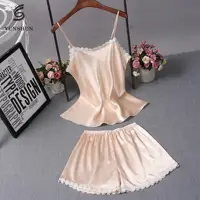 

Hot short sexy night sleepwear for women silk sleeveless nighty pajamas